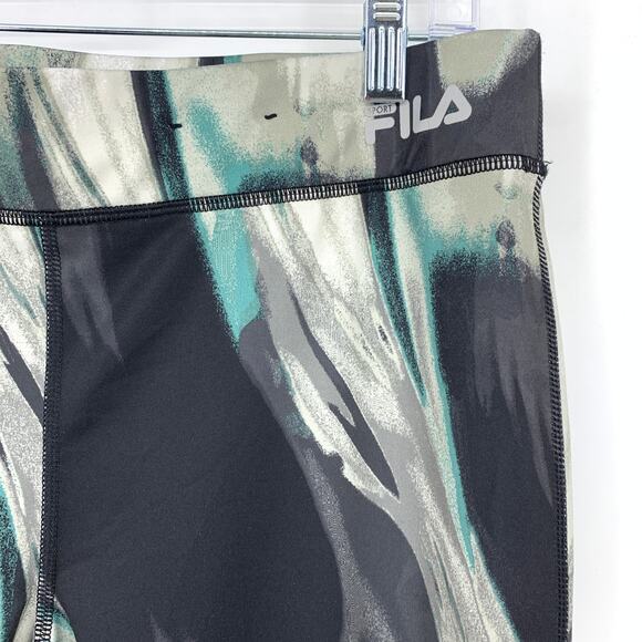 Fila Running Performance Leggings Womens Size Medium Black Gray Green Swirl - Picture 4 of 6